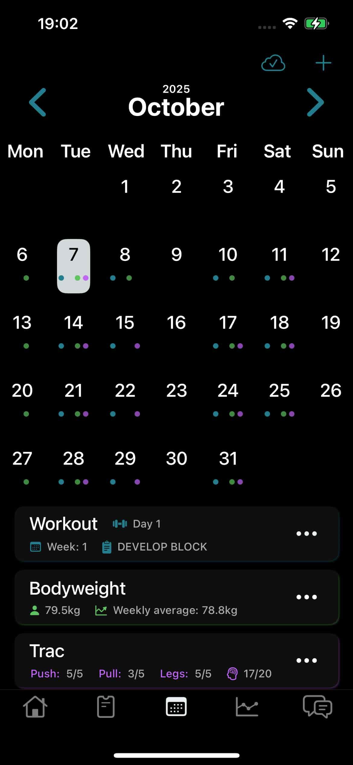 athlete app screenshot of the calendar